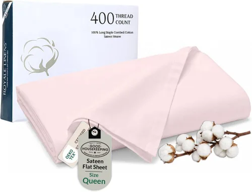 Miniatura 16 de Royale Linens Sábana Plana de Algodón Peinado de Fibra Larga 100% de 300 Hilos - Súper Suave - Sábanas Superiores - Sábana Plana Queen Vendida por