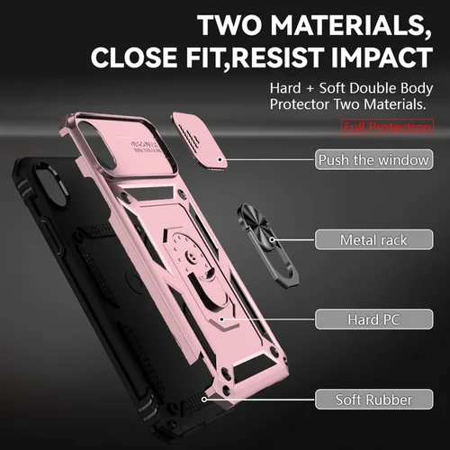 Miniatura 4 de HNHYGETE Funda para iPhone XR con protector de pantalla HD: [grado militar de 20 pies probada en caídas] Funda protectora para cámara deslizante a