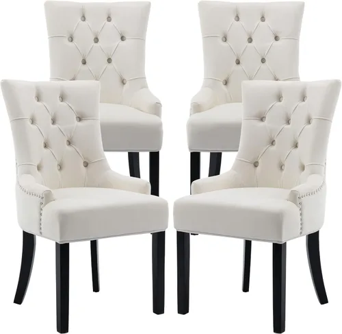 Juego de 4 sillas de comedor modernas de mediados de siglo, sillas decorativas de terciopelo, sillas Parsons tapizadas, sillas laterales para