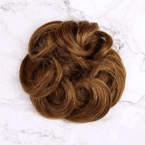 Miniatura 2 de Bella Hair - Rodete de extensión de cabello 100 % humano para banda elástica, extensión de cola de caballo ondeada, rizada o desordenada #4 café