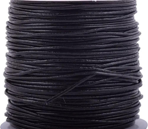 Miniatura 2 de KONMAY Cordón redondo de cuero real de 0.039 pulgadas, cordón de cuero negro de 25 yardas para hacer joyas, collares, pulseras y manualidades