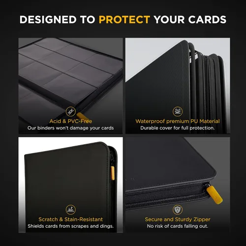 Miniatura 3 de Card Guardian - Carpeta negra prémium de 9 bolsillos con zíper para 360 tarjetas - Carpeta para cartas coleccionables con bolsillos de entrada Negro