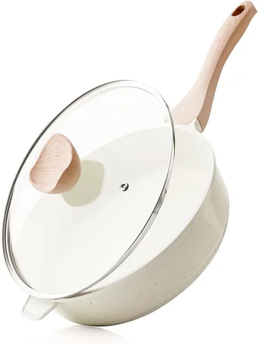 Miniatura 8 de Kordisen Sartén profunda antiadherente con tapa, sartén antiadherente de 10 pulgadas, sartén para saltear para cocinar, utensilios de cocina