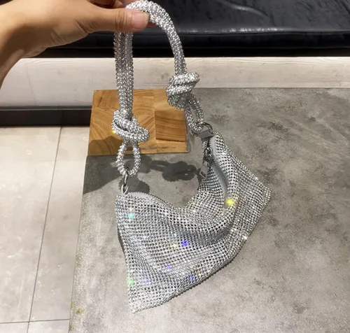 Miniatura 6 de Bolso Hobo con diamantes de imitación para mujer elegante bolso de noche brillante plateado con diamantes de imitación bolso dorado para graduación
