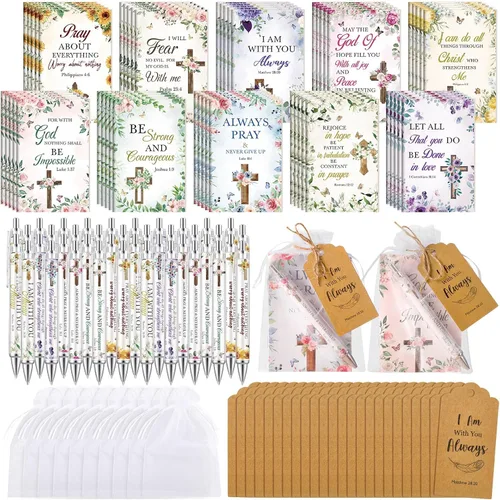 Miniatura 16 de Qeeenar Juego de 200 regalos cristianos a granel, versículo de la Biblia, bolígrafo religioso y cuaderno de regalo con etiquetas de agradecimiento