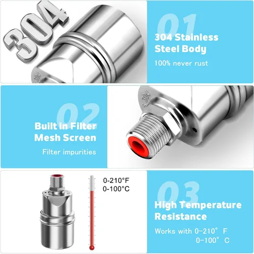 Miniatura 2 de Paquete de 1 válvula de flotador para tanque de agua, válvula de flotador de agua de 1/2 a 3/4 pulgadas, válvula de flotador de acero inoxidable 304