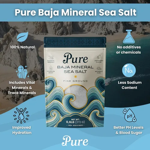 Miniatura 3 de Sal marina mineral pura de Baja, molida fina, 0.6 lb. 100% orgánica, sin refinar, rica en minerales, baja en sodio, para cocinar, finalizar