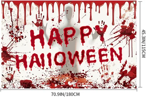 Miniatura 8 de Telón de fondo de Feliz Halloween, 70.87 x 43.31 pulgadas, decoración de fiesta aterradora, suministros de decoración para patio