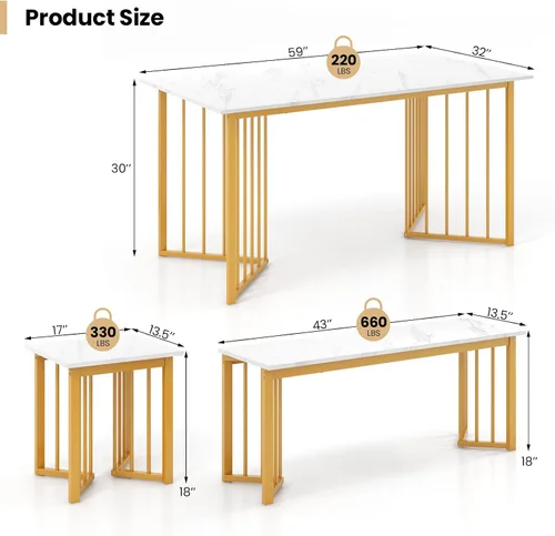 Miniatura 9 de Giantex Juego de mesa de comedor de 4 piezas para 4, juego de sillas de mesa de cocina con banco y 2 taburetes, patas de metal en forma de ala