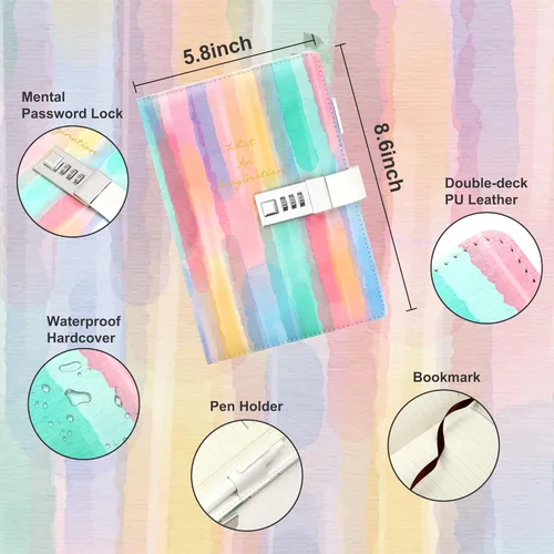 Miniatura 2 de CAGIE Diary with Lock for Girls Age 8-12,Birthday Gifts for 9 10 11 12 Year Old Girls, Tie Dye Design 192 Pages Diary with Pen, 5.7 x 8.5 Inch Azul