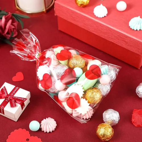 Miniatura 5 de Zonon Bolsas de celofán de San Valentín, dulces de corazón, bolsas transparentes de regalo para fiestas, con 700 lazos giratorios para el día de San