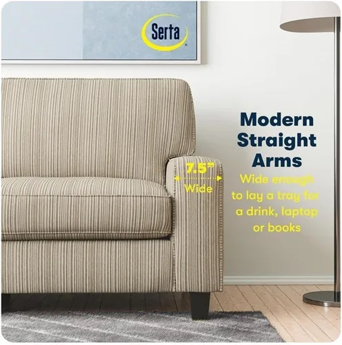 Miniatura 5 de Pemberly Row Sofá moderno de 73 pulgadas con brazos de riel con fundas extraíbles, color beige
