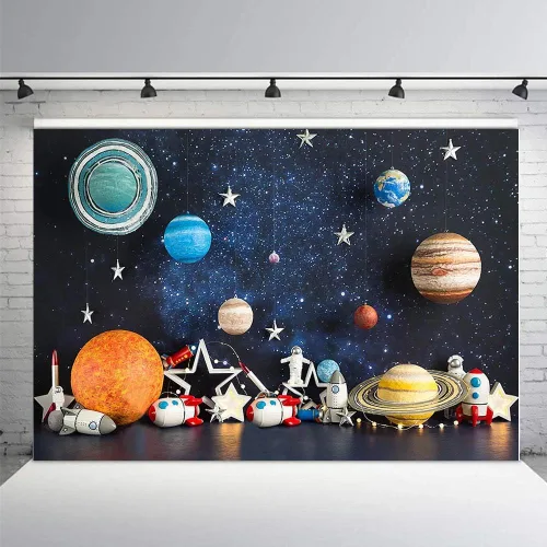 Miniatura 2 de MEHOFOND Fondo de fotografía del espacio exterior de 7 x 5 pies, universo, planeta, estrella, galaxia, astronauta, cohete, decoración de fiesta