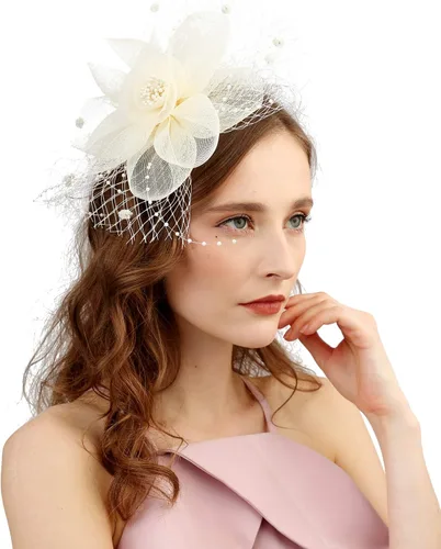 Cizoe sombrero fascinador para mujer, con pinza para el cabello, sombrero con plumas para fiesta de té, para bodas, sombrero para novia, de la