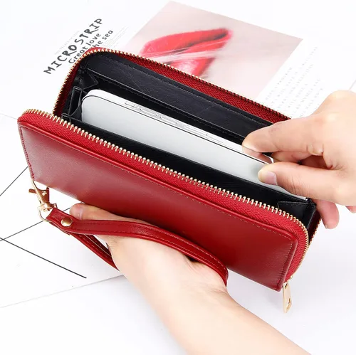 Miniatura 9 de Badiya Billetera para mujer con bloqueo RFlD de cuero con cremallera alrededor de carteras de gran capacidad
