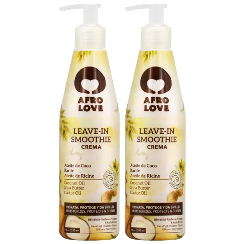 Afro Love Acondicionador sin enjuague para cabello rizado (paquete de 2) Crema hidratante y de control de encrespamiento con aceite de coco, manteca