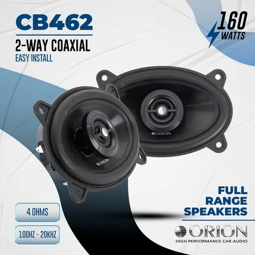 Miniatura 2 de ORION Cobalt Series CB462 - Altavoces coaxiales de 2 vías para automóvil, 160 W, 4 ohmios, rango completo, graves mejorados, cono de polipropileno