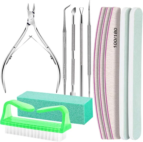 Miniatura 9 de FANDAMEI Kit de cuidado de uñas, limas de uñas 100/180, bloque de pulidor de uñas, pinzas de cutícula, cortador de cutícula, empujador de cutícula