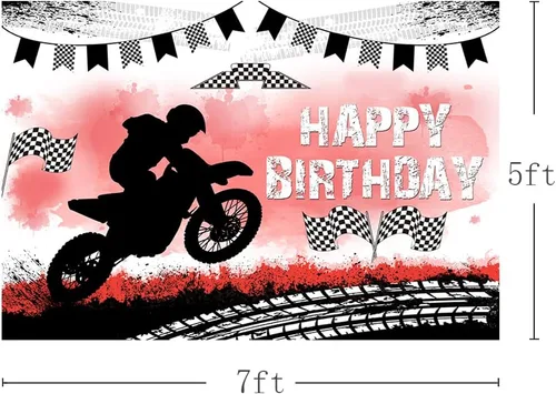 Miniatura 3 de MEHOFOND Telón de fondo de feliz cumpleaños, decoración de fiesta de motocross, telón de fondo de pista de neumáticos de motocicleta, suministros