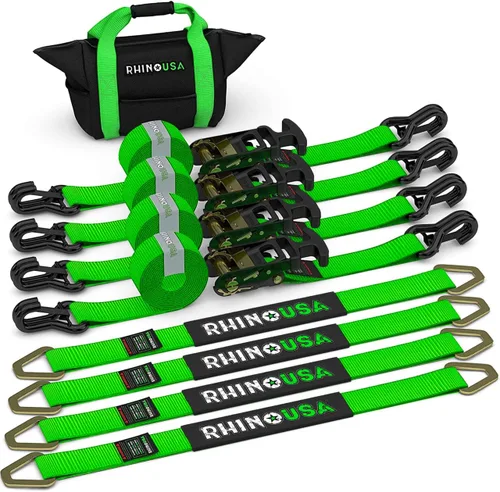 Miniatura 9 de Rhino USA Correas de amarre de automóvil para remolques con ganchos en J (paquete de 4) – 2" x 8' (10,000 lb de resistencia a la rotura) – Correas