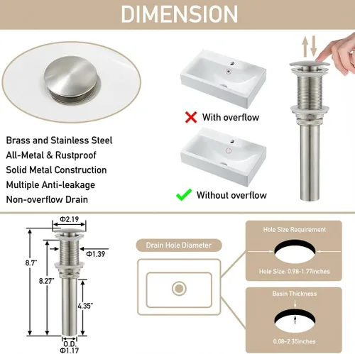 Miniatura 8 de AVSIILE Grifo LED para Lavabo de Baño, Cascada de Níquel Cepillado Mango de Un Solo Orificio Grifos de Tocador para Lavabos 1 Orificio con Desagüe