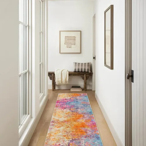 Miniatura 64 de Lahome Alfombra redonda moderna abstracta de 3 pies, color azul, lavable, de 3 x 3 pies, para cocina, entrada, suave, pequeña, antideslizante
