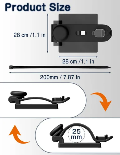 Miniatura 5 de Viaky Kit de organización de cables, paquete de 10 clips adhesivos para cables con 5 correas de silicona ajustables, 10 bridas y 10 tornillos