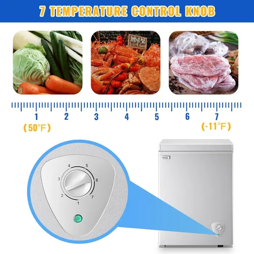Miniatura 2 de Congelador de Pecho 3.5 Pies Cúbicos Congelador Profundo Pequeño Mini Congeladores Independiente de Puerta Superior Cesta Extraíble y 7 Termostatos