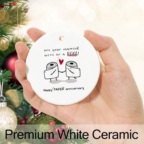 Miniatura 5 de Adorno de papel de aniversario de primer año para pareja, primera boda para 1 año, regalos de señor y señora, recuerdo de cerámica para primer