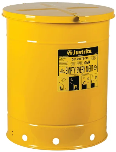 Miniatura 16 de Justrite Recipiente para desechos aceitosos de acero galvanizado de 10 galones, recipiente de seguridad metálico para trapos con aceite de 18 x 14
