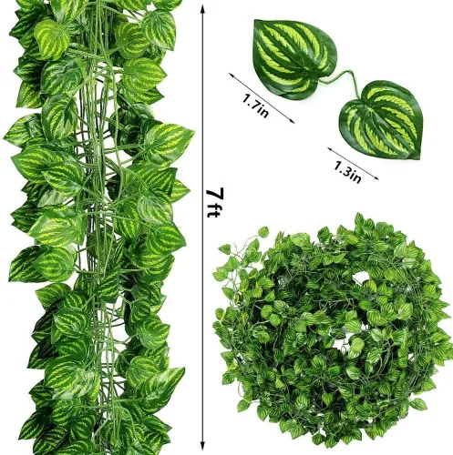 Miniatura 3 de Guirnalda de vides artificiales de 168 pies, hojas colgantes falsas, plantas de follaje sintético para bodas, fiestas, jardín, hogar, cocina
