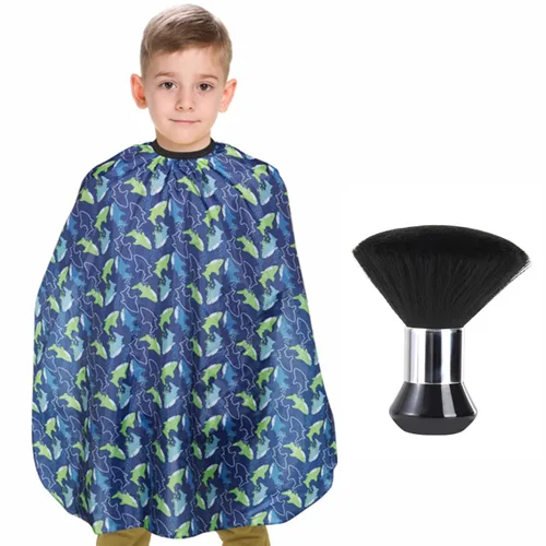Miniatura 8 de Capa de peluquería para niños con cepillo quitapelusas para el cuello, capa profesional de salón para corte de cabello con cierre a presión