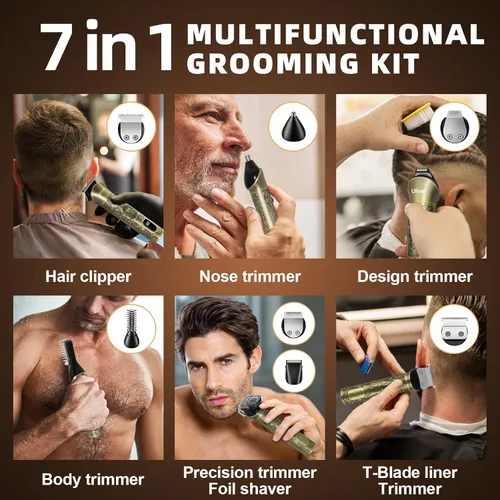 Miniatura 4 de Ufree Cortadora de barba para hombres, afeitadora eléctrica, kit de corte de pelo inalámbrico para bigote, cuerpo, nariz, oreja, cabello facial, kit