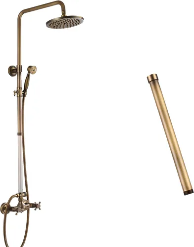 gotonovo Antiuqe - Accesorio de ducha de latón de 8 pulgadas, montaje en pared, 2 manijas cruzadas con tubo de extensión de ducha G3/4 a juego,