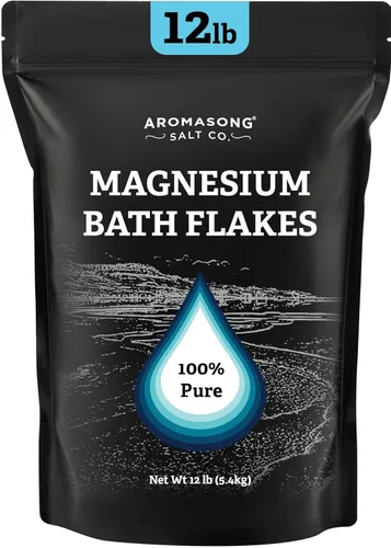 Aromasong Escamas de magnesio del mar Muerto, bolsa negra resellable de 12 libras, sales de baño de cloruro de magnesio relajantes musculares para