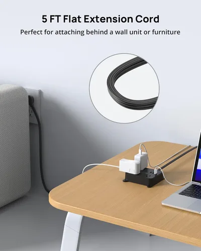 Miniatura 7 de TROND Cable de Extensión Plano Ultra Delgado, Regleta de Alimentación de Enchufe Plano con 3 Cargadores USB, 3 Salidas de CA Estación de Carga