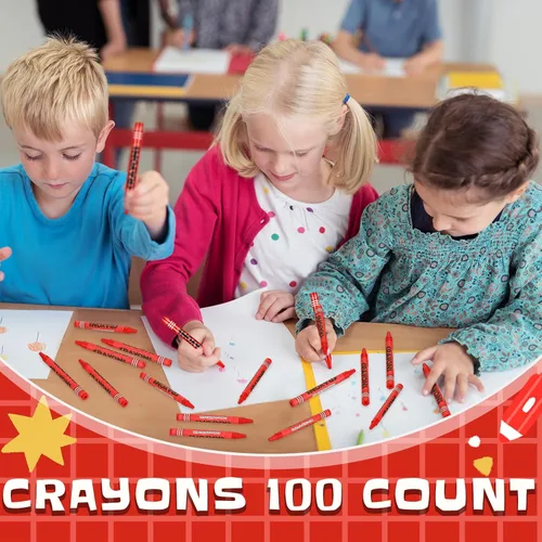 Miniatura 4 de Tenceur Juego de 100 crayones de un solo color a granel, regalos de fiesta, pasteles para adultos, profesores, pintura, aulas, grupos, fiestas, Rojo