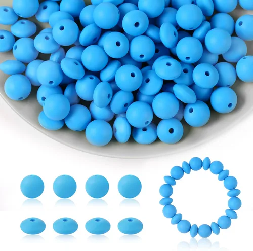 Miniatura 20 de 100 cuentas de silicona de 0.472 pulgadas para llavero, bolígrafo, collar, pulsera, manualidades, goma focal suelta a granel (rosa)