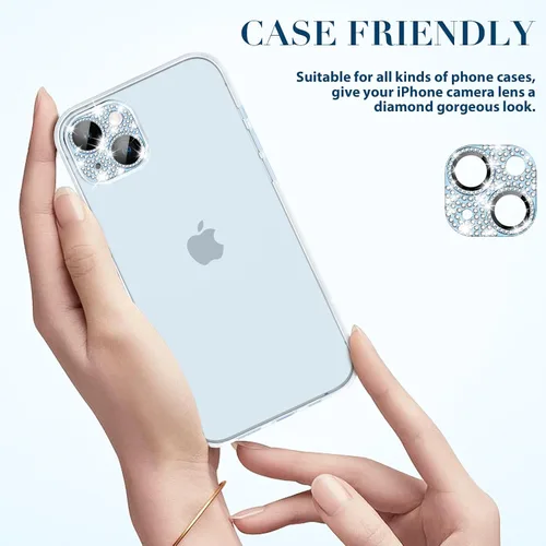 Miniatura 7 de Goton Compatible con iPhone 15 Plus – 15 protector de lente de cámara, cubierta de metal con purpurina brillante, accesorios protectores de pantalla