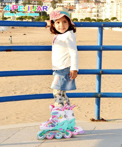 Miniatura 7 de Patines en línea de unicornio arcoíris para niñas, adolescentes y mujeres, patines 4-Pejiijar para niñas de 6 a 8 a 12 años con ruedas luminosas