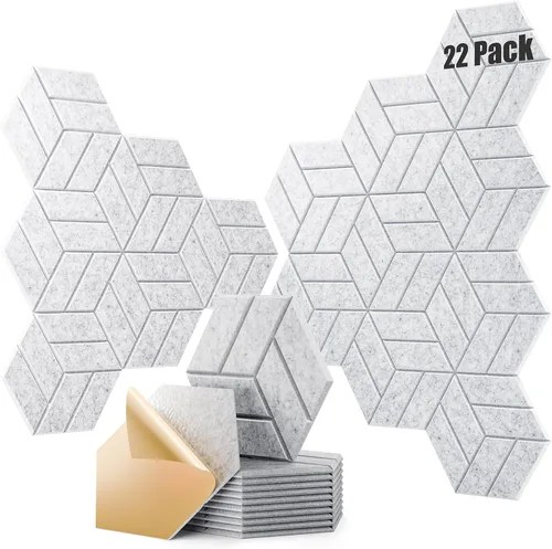 Miniatura 21 de 12 paneles acústicos autoadhesivos, paneles de espuma a prueba de sonido de 12 x 10 x 0.4 pulgadas para paredes, paneles de pared hexagonales Negro