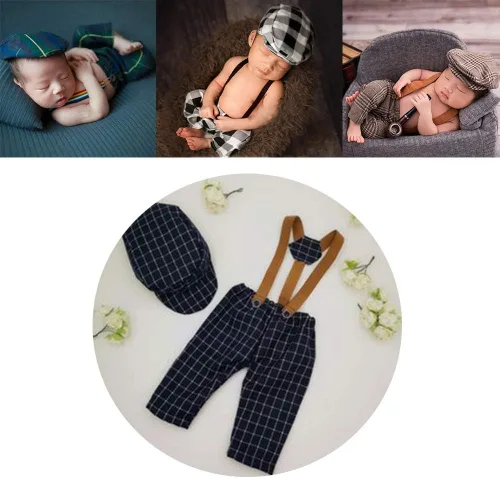 Miniatura 7 de Conjunto de mameluco de ganchillo para bebé recién nacido, para sesión de fotos, boinas de punto 3 Blue