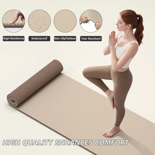 Miniatura 2 de ILILI Tapete de yoga 10mm extra grueso y 193cm extra largo, 76x28x0.4 pulgadas, material TPE antideslizante de doble color, fácil de transportar