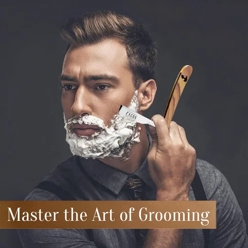 Miniatura 4 de Facón Navajas rectas para hombres - Kit de navaja de barbero profesional de borde recto con 100 cuchillas, afeitadora de acero inoxidable de madera