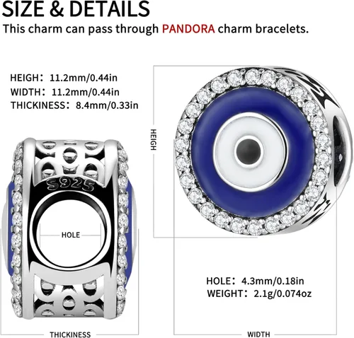 Miniatura 2 de Abalorios de plata de ley 925 para pulsera y joyería de la suerte, abalorios de Hamsa de Fátima, abalorios europeos compatibles con el mal de ojo