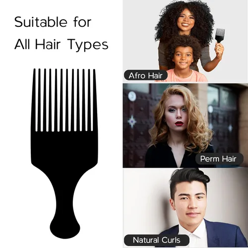 Miniatura 2 de Boorika Peine de púa afro para mujeres y hombres, 7.5 pulgadas, suave y resistente, dientes anchos para desenredar y peinar, paquete de 2