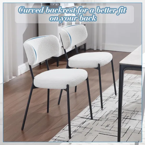 Miniatura 6 de KCC Juego de 6 sillas de comedor Boucle, sillas modernas de mediados de siglo tapizadas, elegantes sillas de cocina Sherpa, sillas de acento