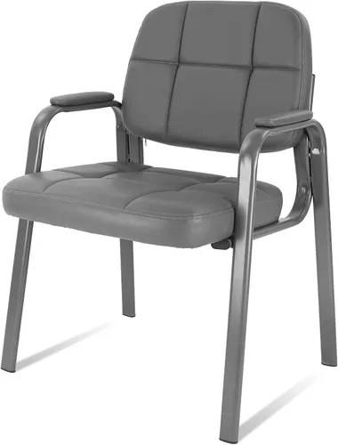 CLATINA Silla de recepción clásica con reposabrazos acolchados y marco de acero resistente, silla ergonómica para invitados para oficina, Gris