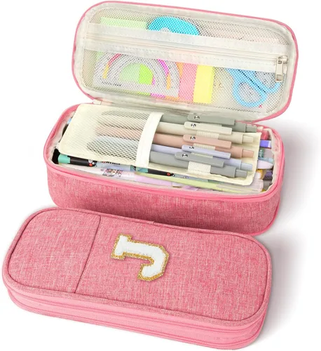 Miniatura 20 de Estuche de lápices de gran capacidad color rosa, lindo estuche de lápices con cremallera para niñas y mujeres, bolsa de lápices expandible