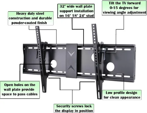 Miniatura 3 de VideoSecu Soporte de pared para TV inclinable para la mayoría de pantallas de plasma LED LCD de 37 a 75 pulgadas hasta VESA 400X400 684X300